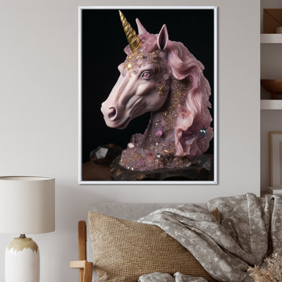 " Portrait Of Pink Glam Unicorn With Gold Horn "