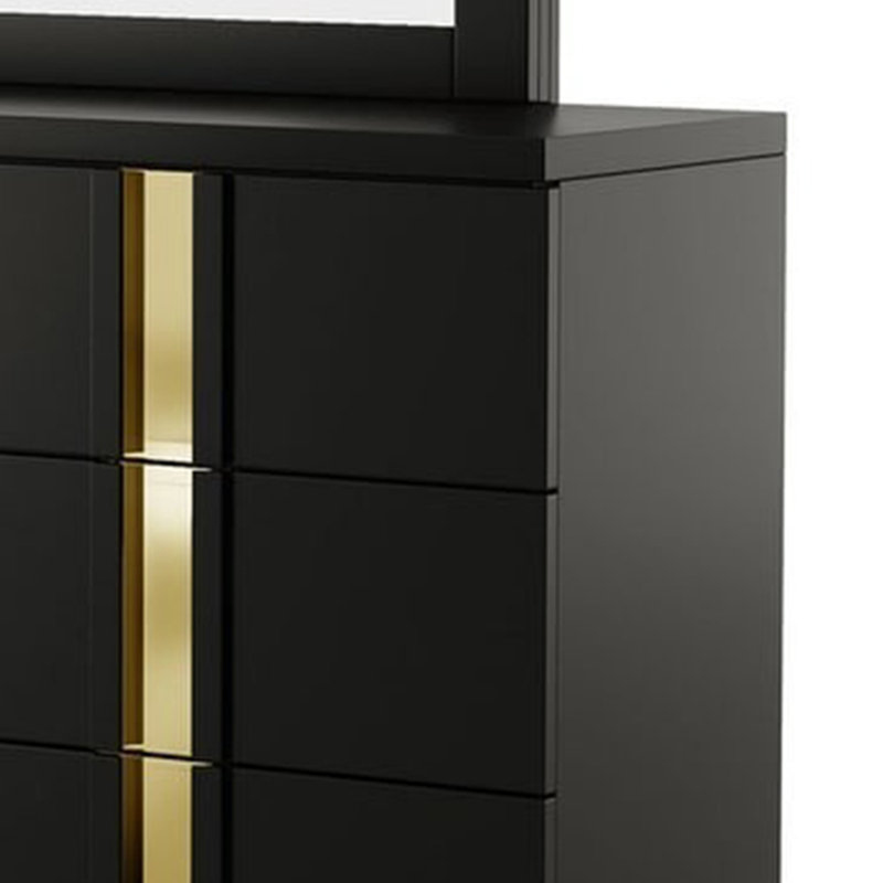 Grande commode Yoki, 6 tiroirs, moderne glam noir et or, Noir et or