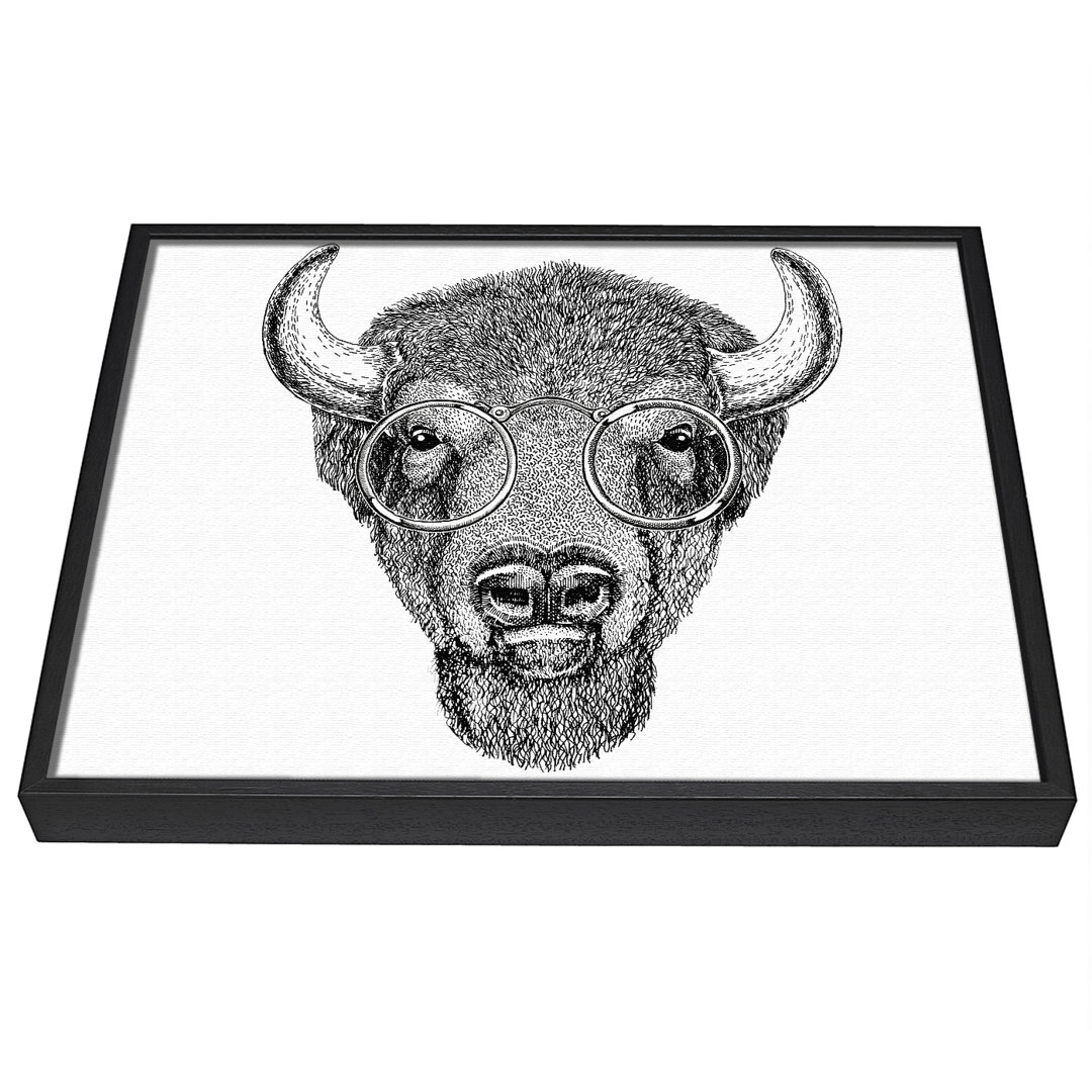 Brille auf einem Bison - Einzelner Bilderrahmen Kunstdrucke auf Leinwand