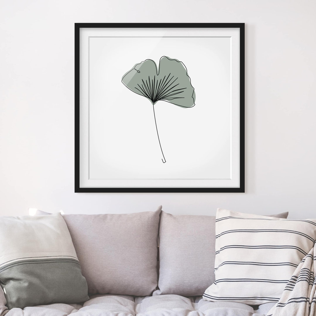 Gerahmtes Poster Gingko Leaf Line Art