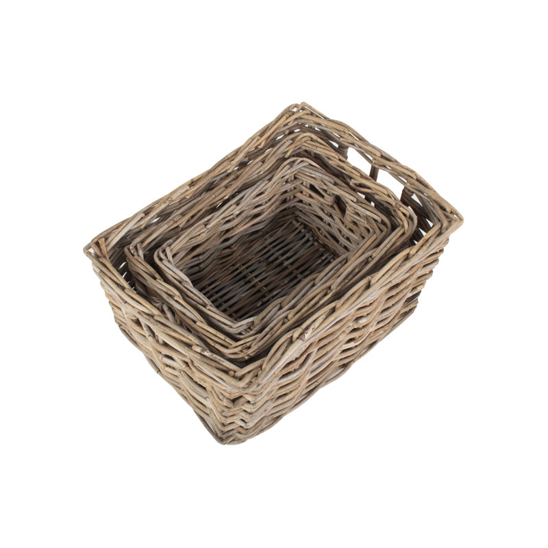 Rectangular Rattan 3 Piece Storage Basket Set