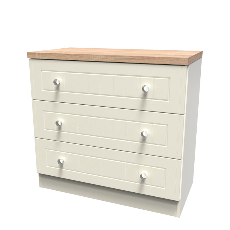 Fully Assembled Mitsuwa 3 - Drawer Chest of Drawers, Cream Ash/Oak