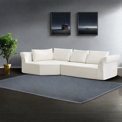 Canapés modulaires modernes, canapé modulaire beige en mousse de 127 pouces, forme en L incurvée pour la maison