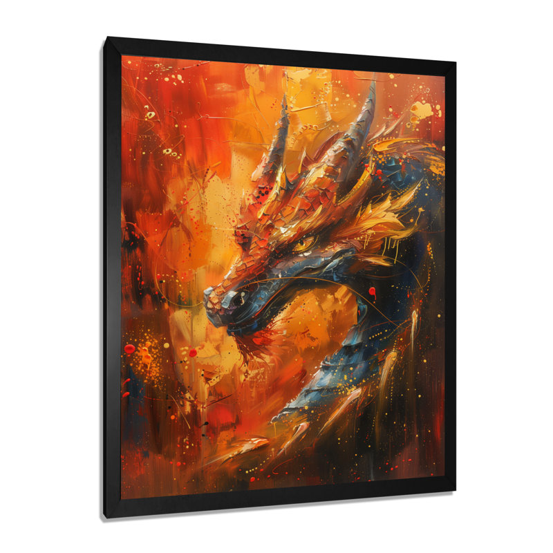  «Orange, jaune, braises, dragon I - Dragons», reproduction d'art murale, H 20 po x l 12 po x P 1 po