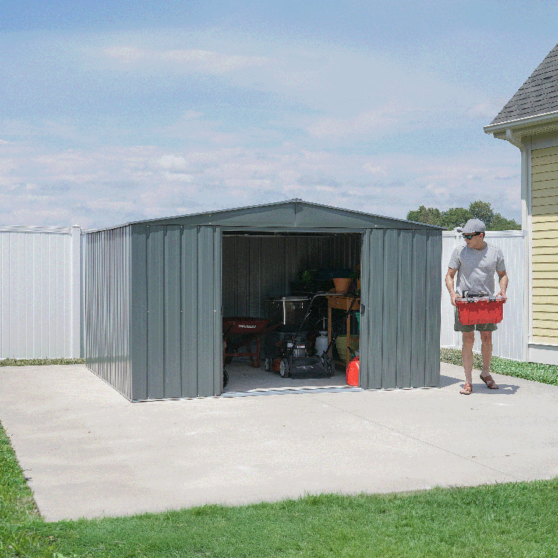 Essential 10X10 Steel Shed Charcoal, Gray, 69.63" H x 123.25" W x 117" D