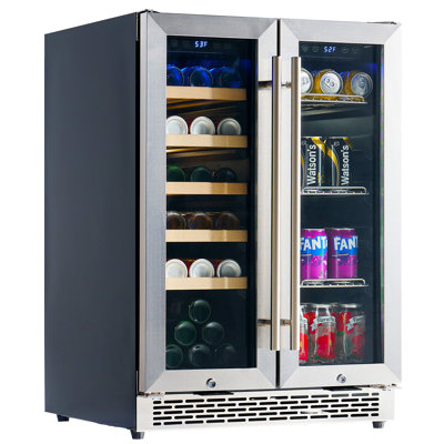 Beverage Refrigerator-24 In Dual Zone Fridge With Glass Door, Adjustable Shelves And Led Touch Panel, Under Counter Design For Wine Beer, Built-in Or Freestanding Use