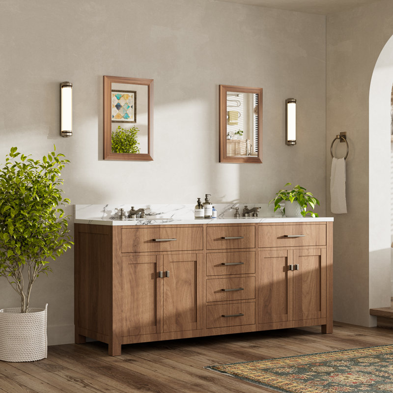 Miroirs de salle de bain modernes et contemporains en métal biseauté rectangulaire / carré avec verre trempé HD, Bois brun