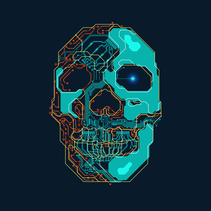 Electronic Skull - Wrapped Canvas Print, 30cm H x 30cm W x 3.8 cm D