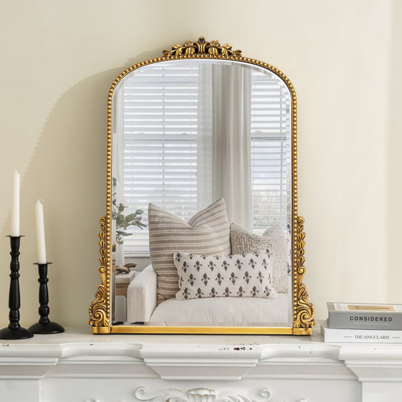Euri Antiqued Arch Wall Mirror Decorative Vintage Mirrors for Wall Decor, White, 31.5" x 23.6"