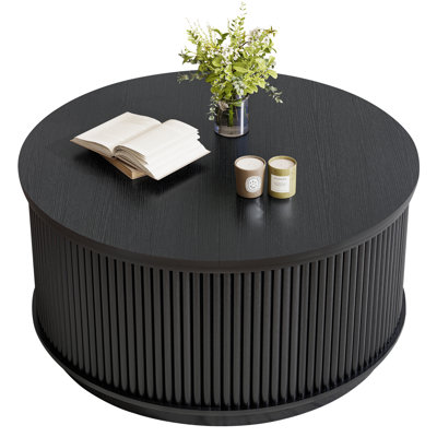 Table basse ronde avec rangement, table centrale en bois pour le salon