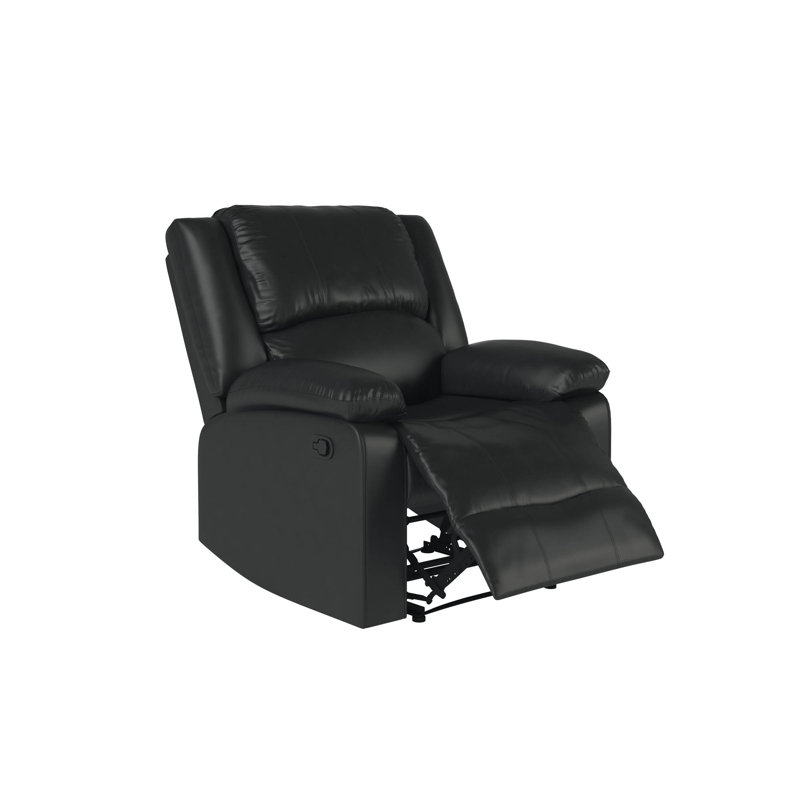 Sanie 37.8" Faux Leather Manual Recliner, Black Faux Leather