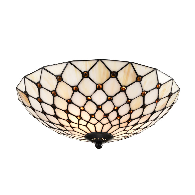 Élégant plafonnier encastré de style Tiffany - Luminaire en verre coloré inspiré des pierres précieuses ambre pour les intérieurs rétro et classiques