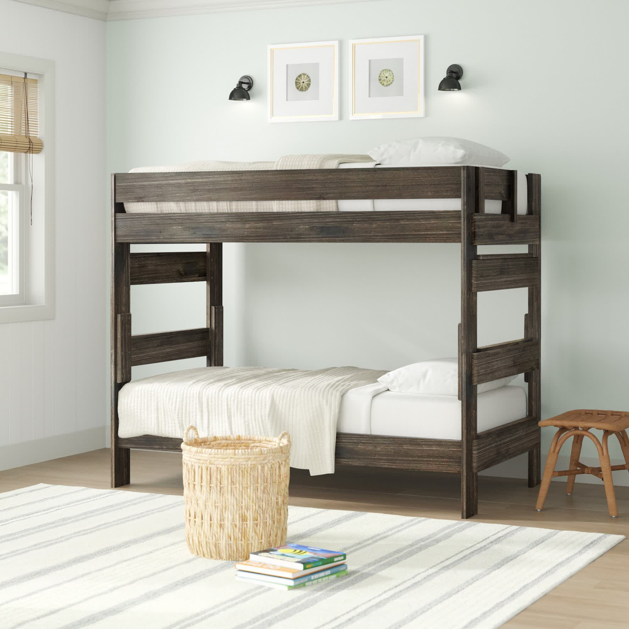 Twin XL Over Queen Bunk Bed Modern Solid Wood Bed Frames, Guardrail, 400  lb. Weight Capacity, Strong Wooden Slats – Plank+Beam