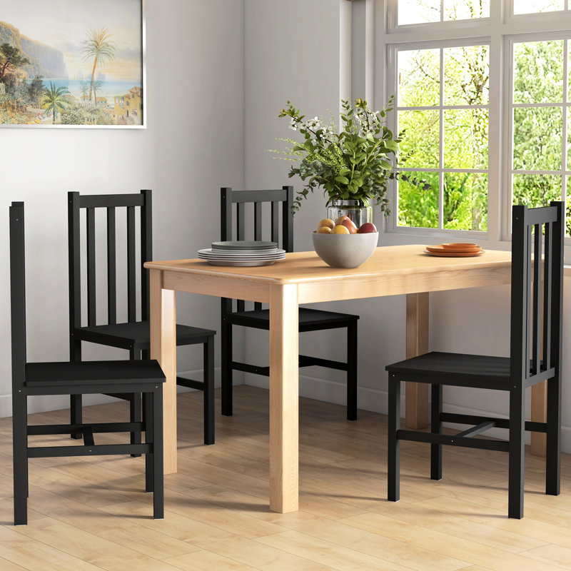 4 chaises de salle à manger, dossier à lattes noires, pin massif, convenant à de multiples occasions, chaises peu encombrantes de 4, noir, bois de pin, ajoutent une touche de style à votre