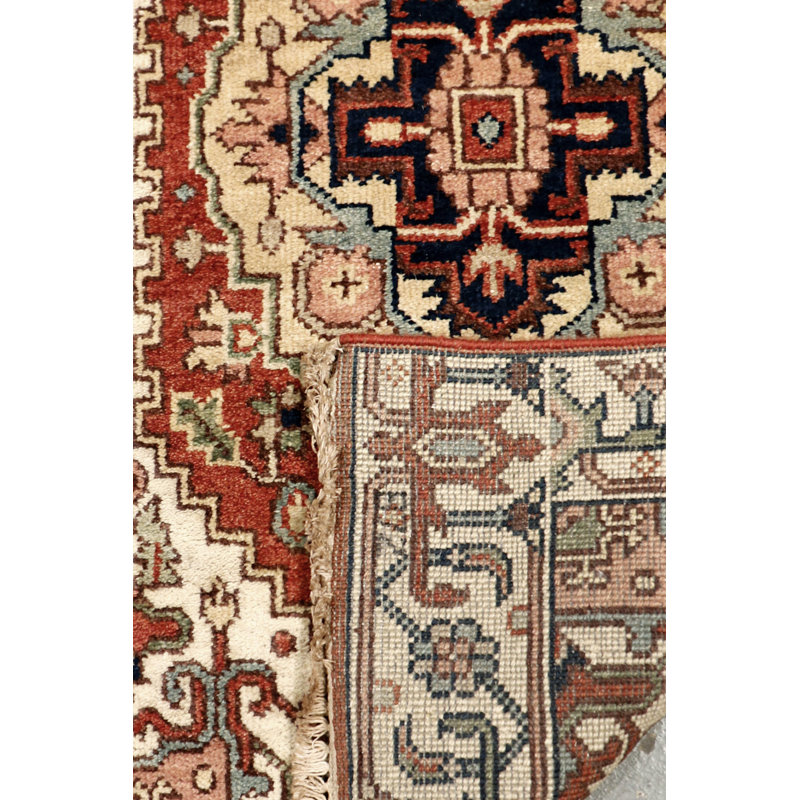Serapi Hand Knotted Wool Oriental Area Rug, Square 6', Red/Navy/Cream