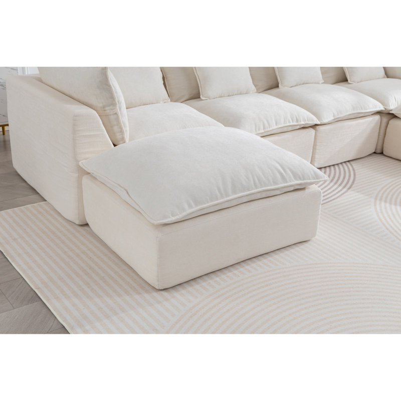 Canapés modulaires surdimensionnés, tissu gaufré en coton, salon moderne 4 places