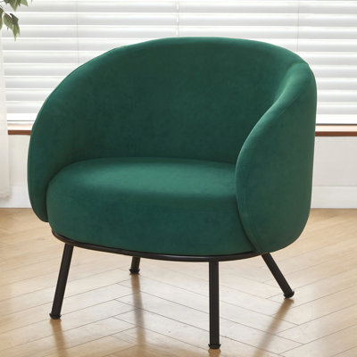Chaise d'appoint Mid-Century moderne en velours, fauteuil demi-tonneau rembourré avec pieds en métal, fauteuil simple confortable pour le salon, la chambre à coucher