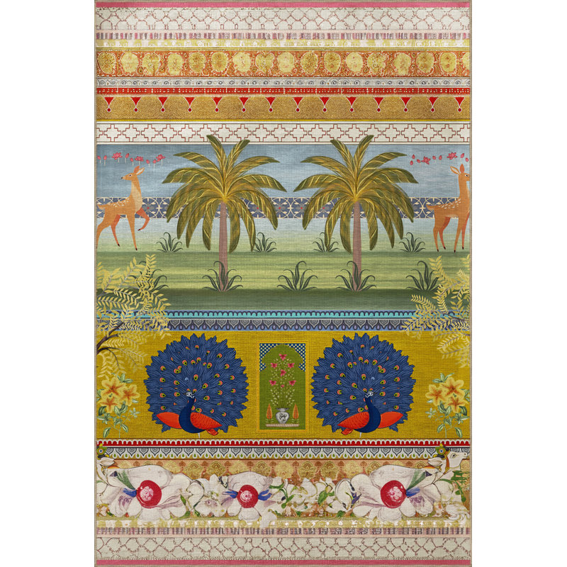 Tropical Forest-Themed Multi-Colored Tree Patterned Creative Modern Decorative Rug, Rectangle 4'11" x 9'10"