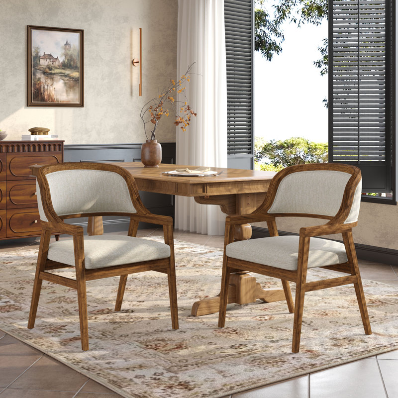 Chaises de salle à manger rembourrées Benedict, Coussin beige / structure en noyer