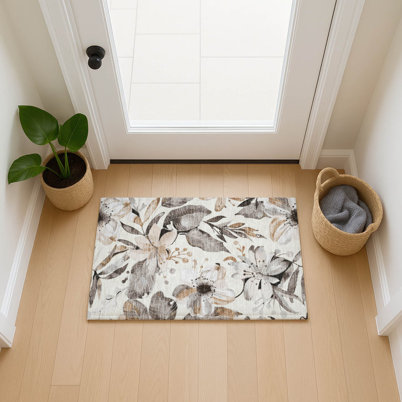 Machine Washable Indoor/Outdoor London ACN2260 Floral Rug, Rectangle 1'8" x 2'6"