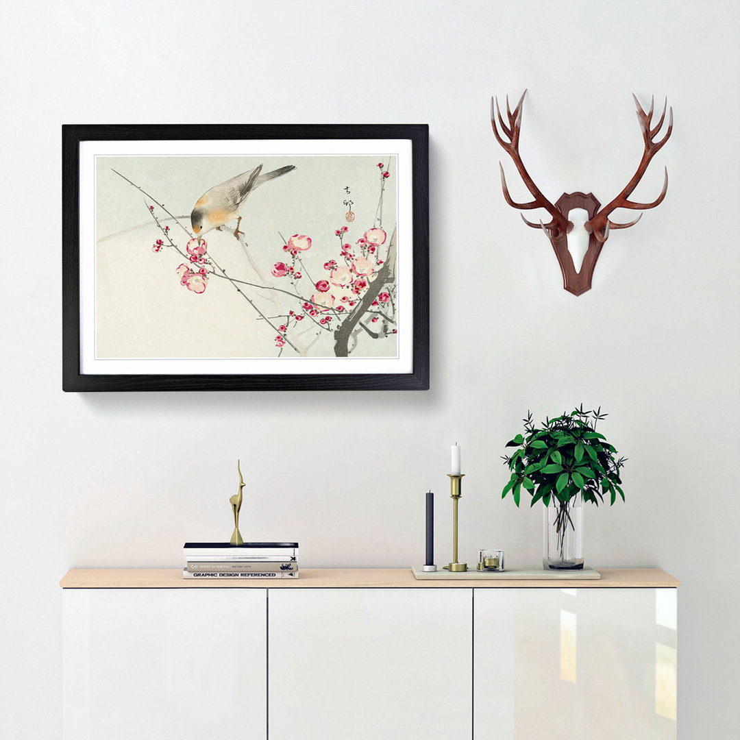 Songbird on a Blossom Branch by Ohara Koson - Framed Print