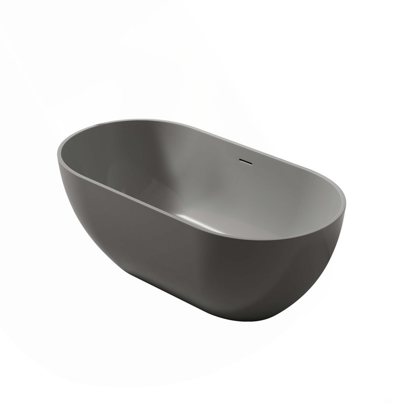 Baignoire de trempage à surface solide de 59 pouces - Baignoire profonde autoportante, Matte Gray
