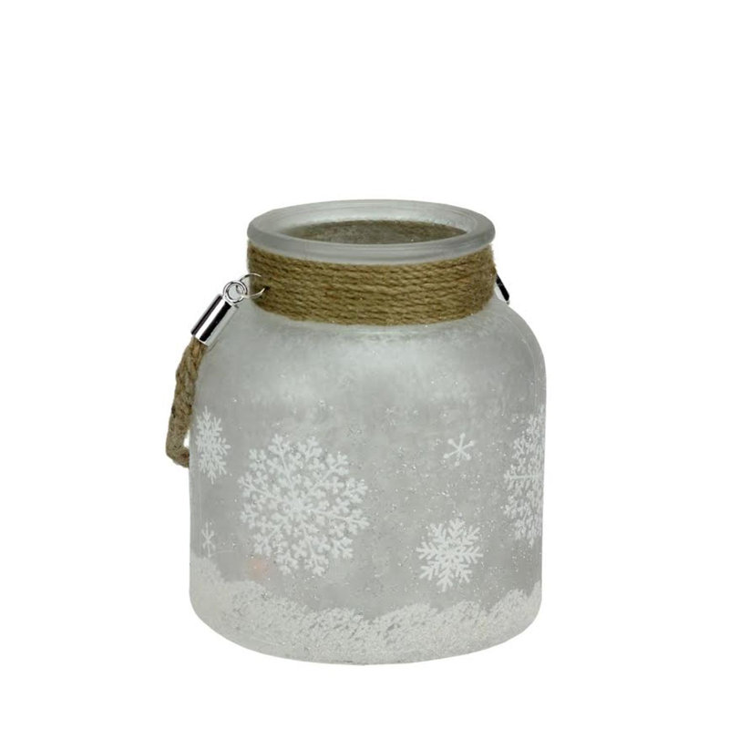 Lanterne décorative avec poignée en flocon de neige avec poignée 6,25 "White Iced