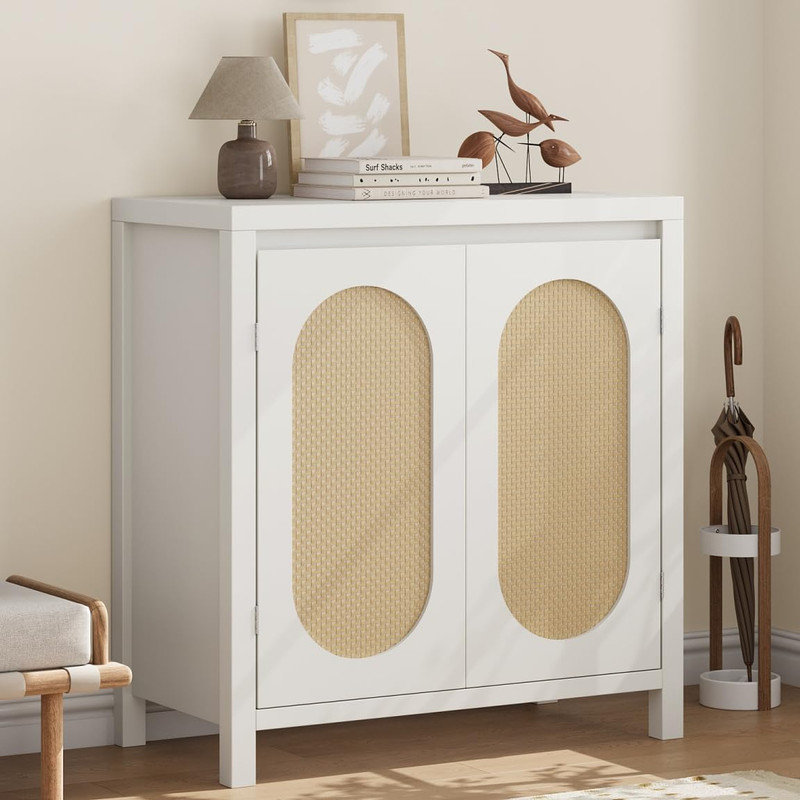 Storage Cabinet Sideboard  with Rattan Doors and Adjustable Shelf - Accent Cabinet for Living Room. Dining Room or Entry Area