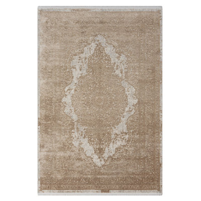 Luxurious Woven Carpet, Cream Color, 31.5 x 59.1 inches | Viscose & Acrylic Blend, 2500 g/m², 0.3 inches Pile Height | Cotton/Jute Backing, 1,500,000 Thread Points | Perfect for Living Room & Bedroom Décor