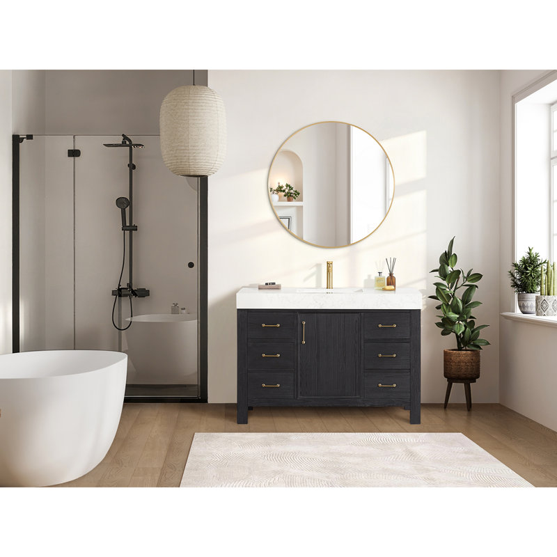 Ensemble de meuble-lavabo simple 48 "avec miroir, Blanc, Or, Noir