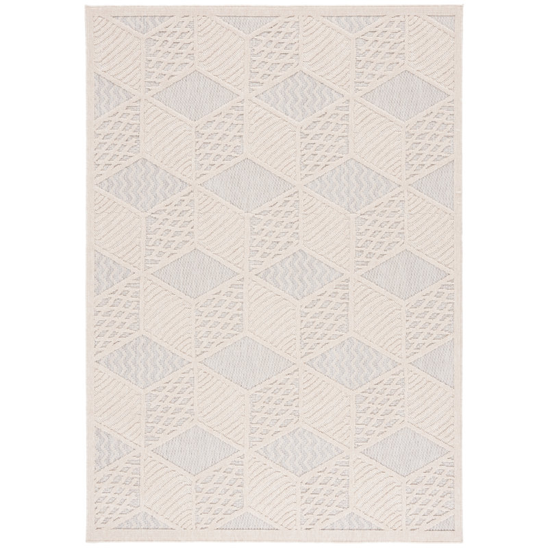 Ivory Geometric Wool and Cotton Area Rug 5'3" x 7'6"