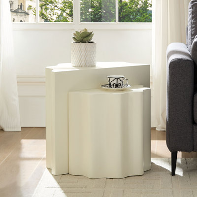 Ensemble de 2 tables d'appoint, table basse en fibre de verre Wavy Edges pour salon, chambre à coucher, table de bout moderne pour appartement