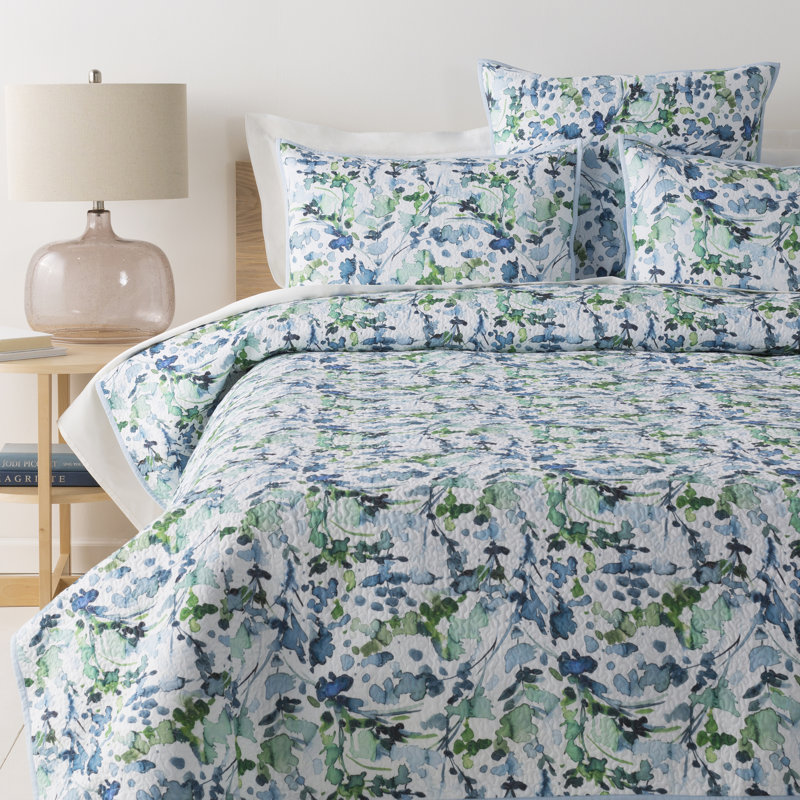 Naida Traditional Cotton Floral Quilt, Twin Quilt + 1 Standard Sham, Aqua/Mint