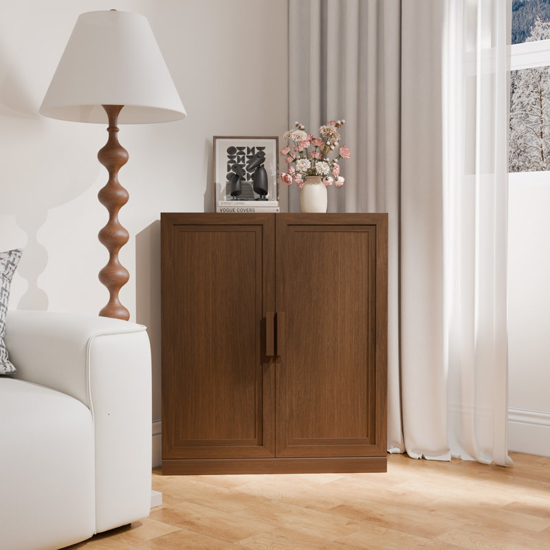 Armoire d'appoint de coin en noyer avec portes et rangement peu encombrant P 16 po x l 31 po x H 36 po, Brun