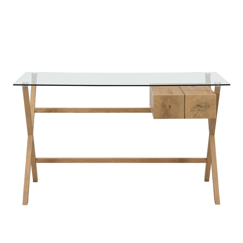 Kol Glass Top Metal Base Writing Desk