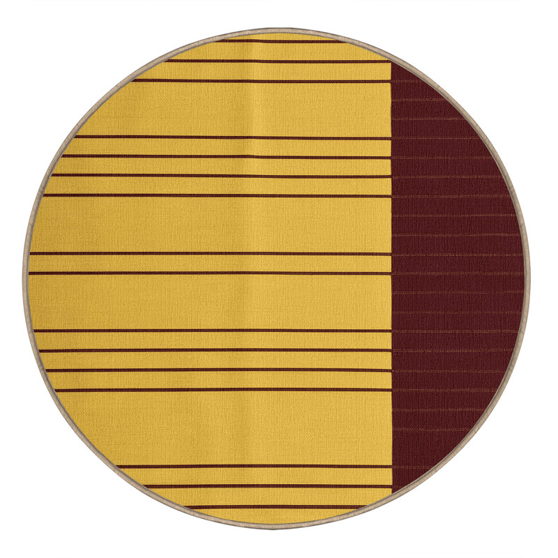 Tapis brun à rayures horizontales lavable à la machine, Rond 3 pi