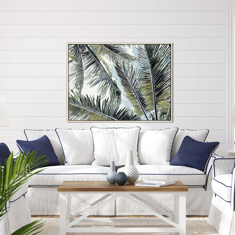 Whitewash Wood Floater Frame Palm Print on Canvas