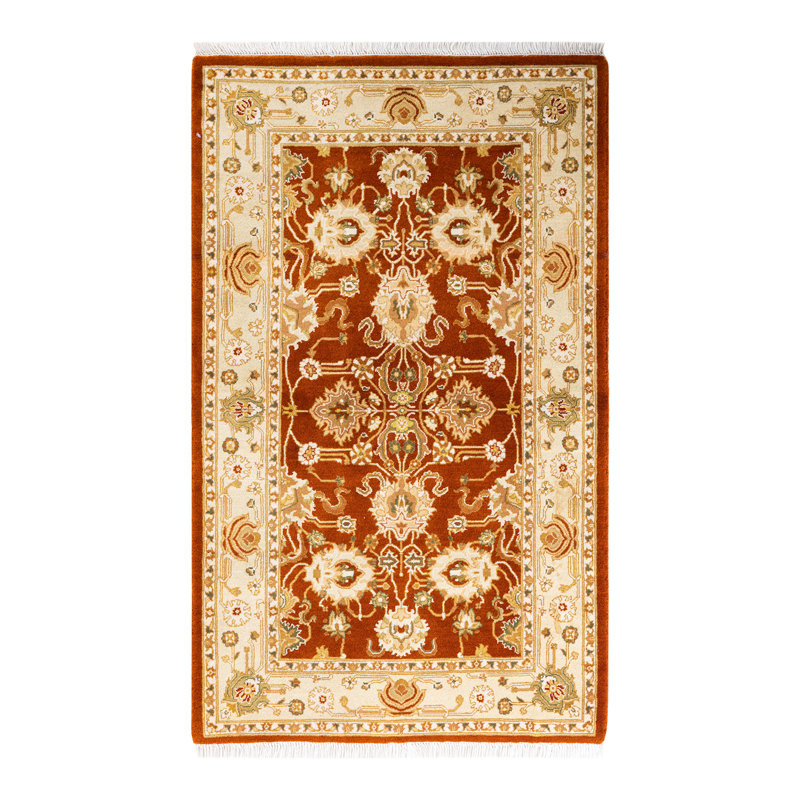Tapis unique rouille / ivoire / vert noué à la main 2 pi 7 po x 4 pi 7 po Hayner