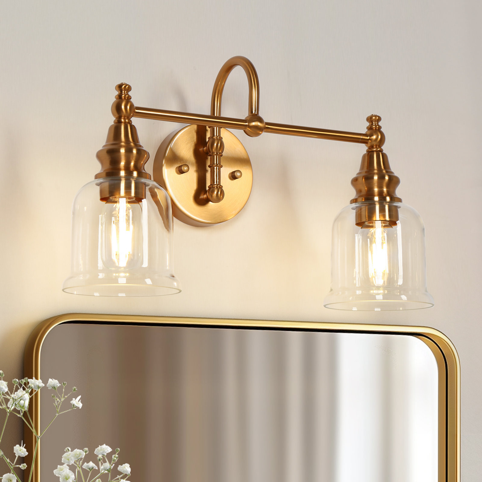 2-Light Dimmable Vanity Light, Brass