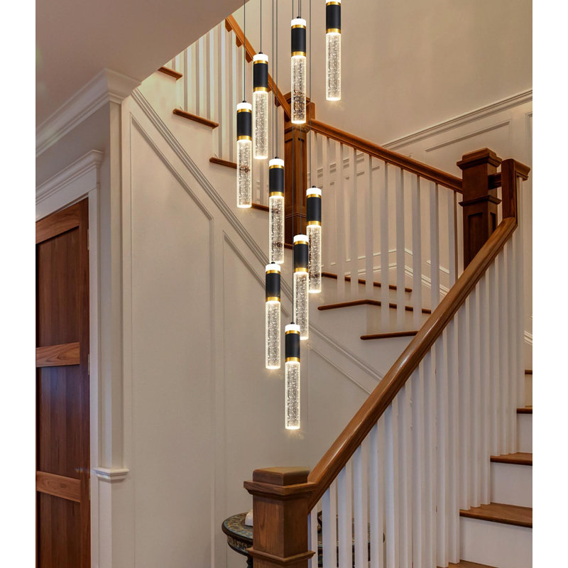 9-light Modern Dimmable Led Crystal Chandelier, 9 Lights, 98.4" H x 15.7" W x 15.7" D