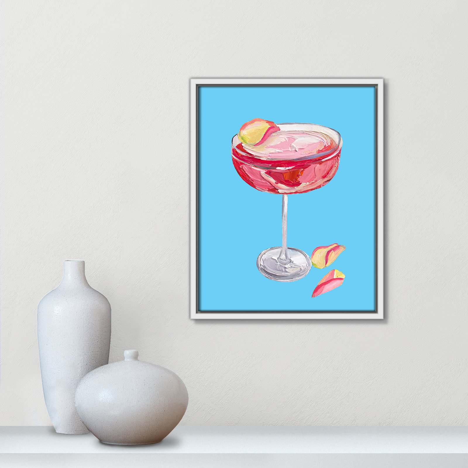 Sparkling Rose Gin Cocktail Print by Straker, White Floater, 15.5" H x 12.5" W