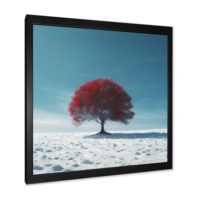«Benigni Red Tree In Snow I», reproduction sur toile, Cadre photo noir, H 16 po x l 16 po x P 1 po