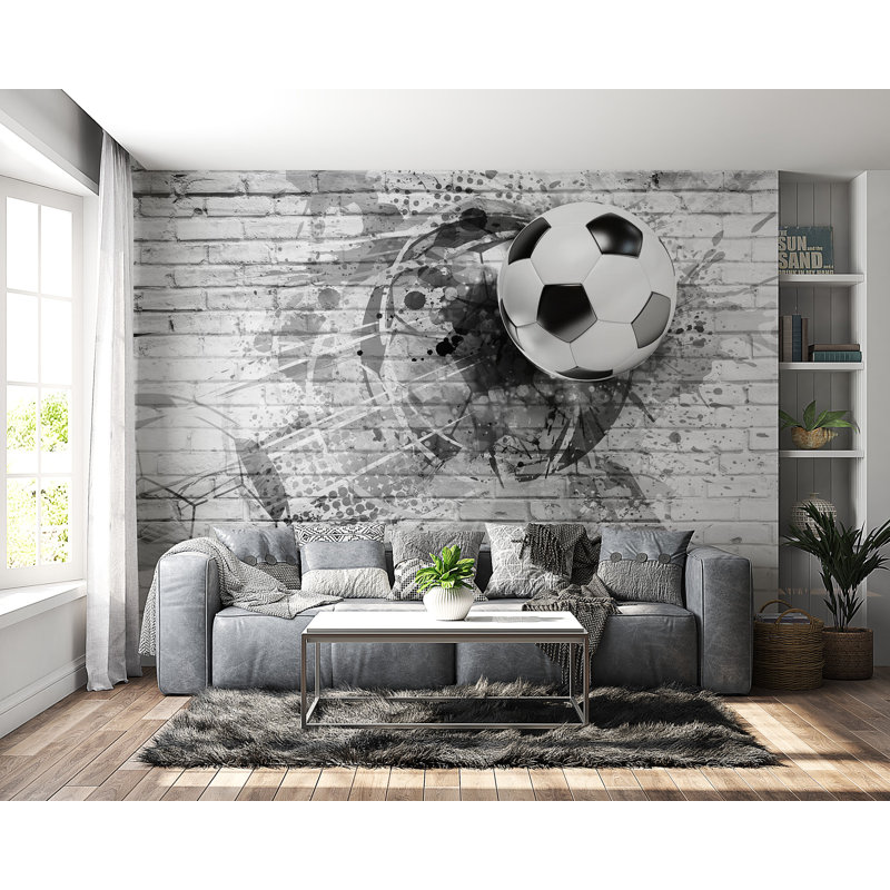 Papier peint Cayuga Football Soccer, L 41 po x l 57 po, Noir / blanc, Vinyle