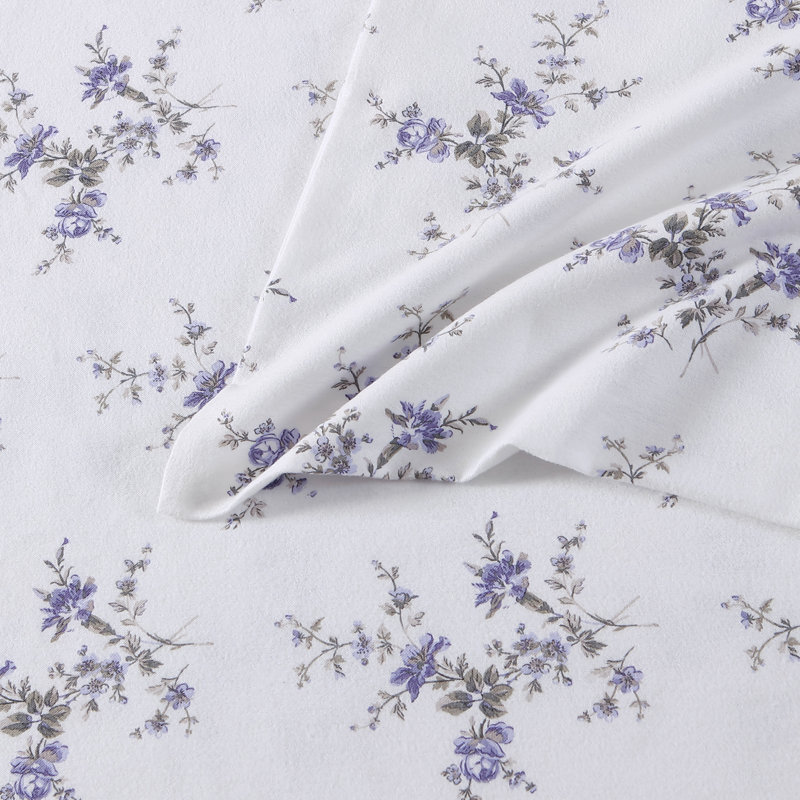 Ensemble de draps en flanelle de coton brossé, Ensemble de draps pour grand lit avec 2 taies d'or, Mauve Jessika