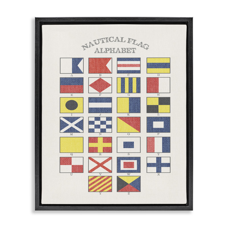 "Nautical Flag Alphabet", art mural par Daphne Polselli, Cadre flottant noir de jais, H 31 po x l 25 po