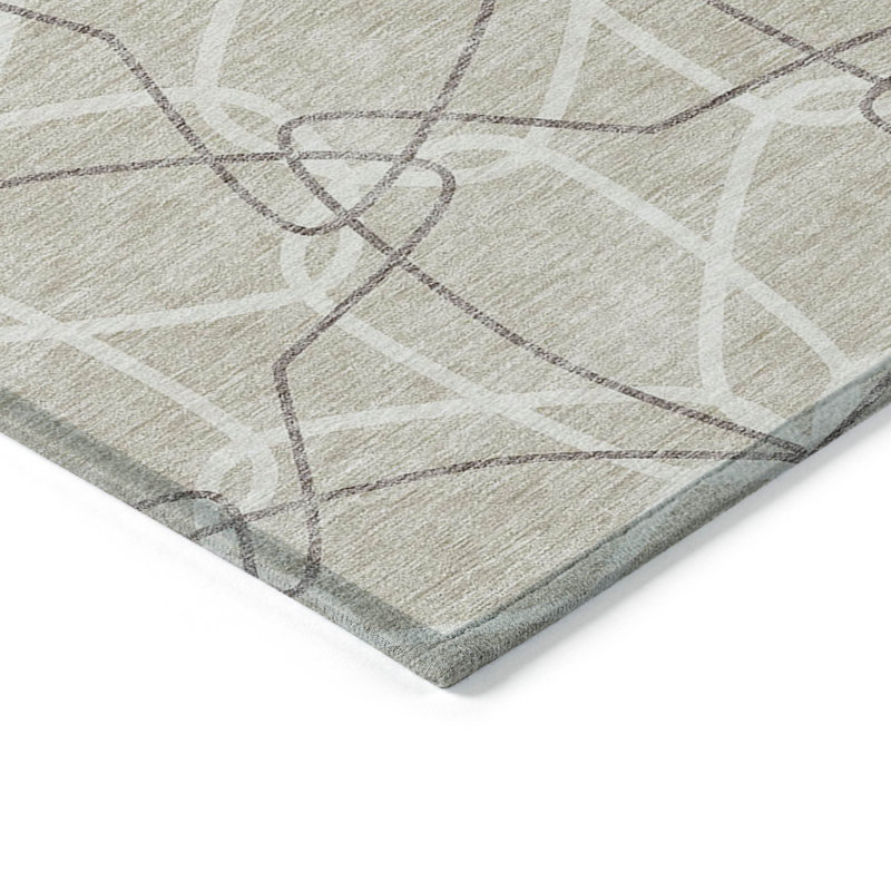 Tapis intérieur / extérieur géométrique lavable beige et ivoire 9 pi x 12 pi