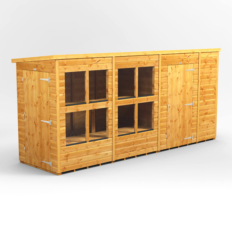 Powersheds 14 x 4ft Timber Tongue & Groove Pent Potting Shed Combi (includes 6ft Side Store)