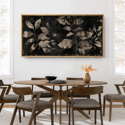 Leaves " Modern Noir Leaves Monochrome Botanical Shadows Modern Art Calm Warm Extra Large Pictures "
