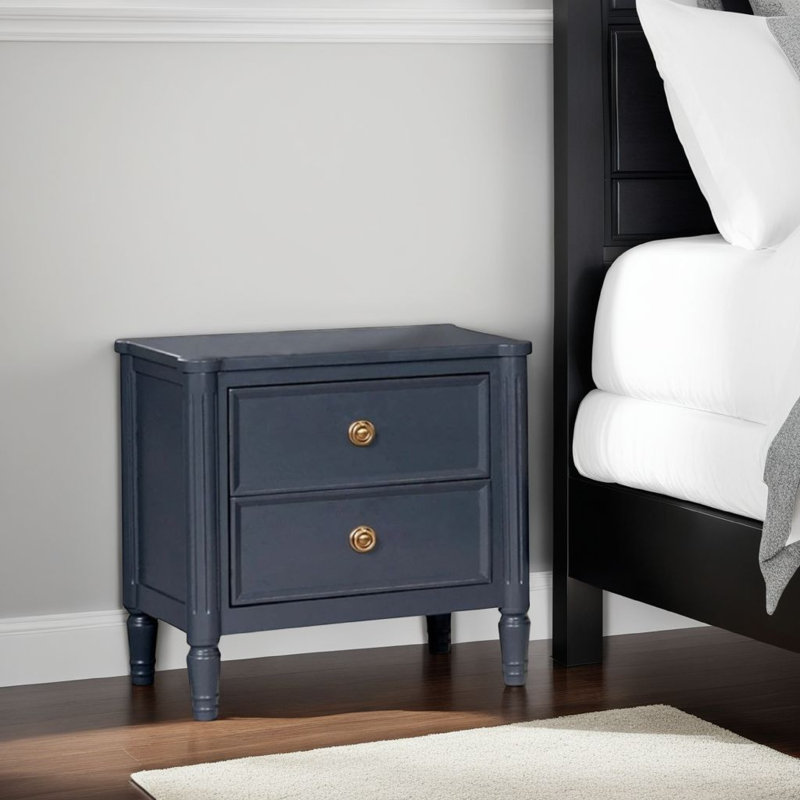 Table de chevet Alta, 2 tiroirs, USB A-C, bois massif bleu de Malte, 26 po