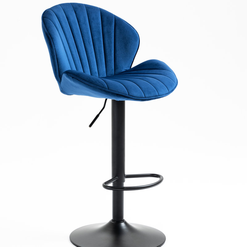 Tabourets de bar bleus ajustables avec dossier et repose-pieds, ensemble de 2, pour cuisine, pub, hauteur du comptoir, style contemporain, repose-pieds intégré.